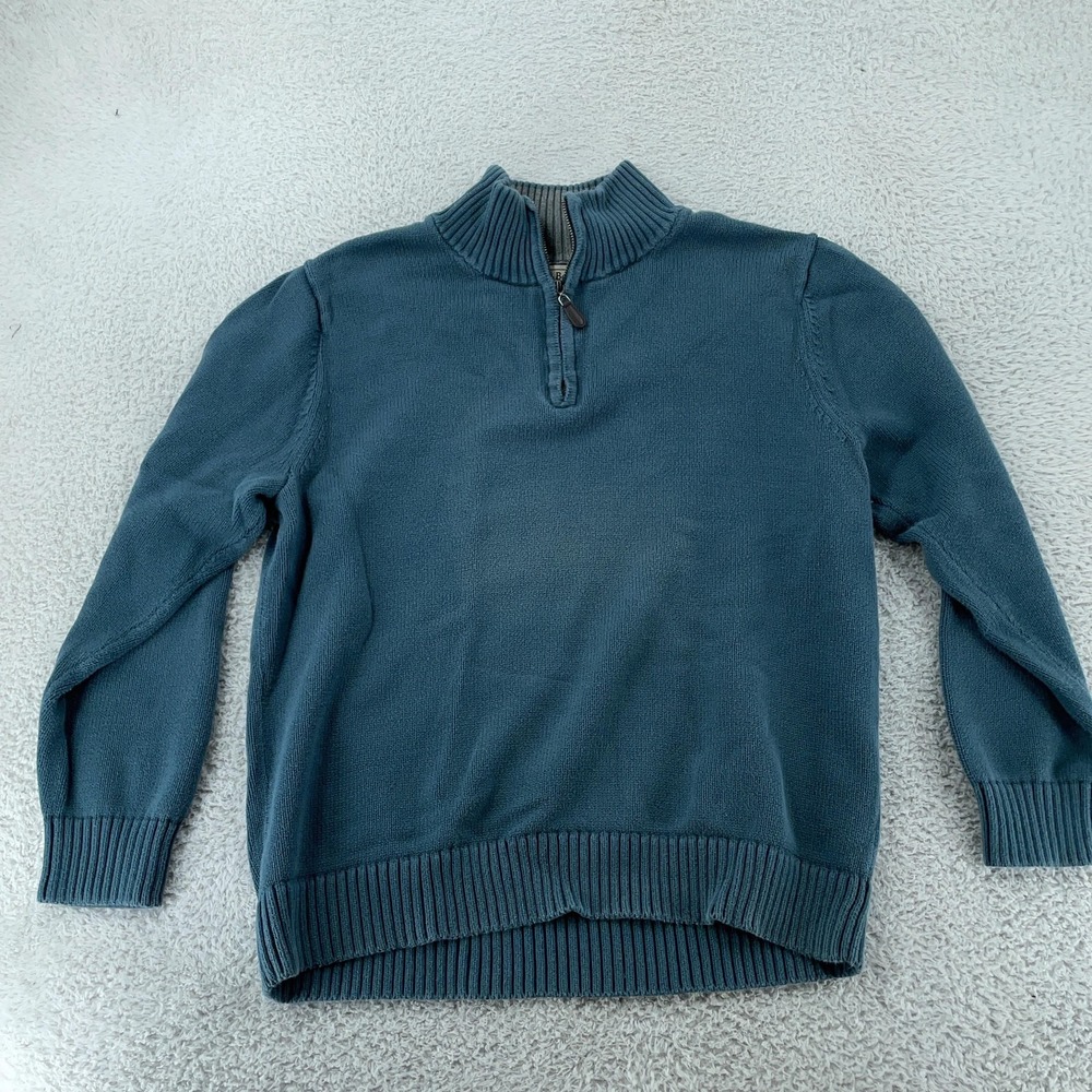 L.L. Bean Quarter Zip Knit Sweater FITS Small Cotton Mock Neck‎ Pullover Blue